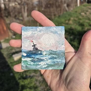 Velosiped ehtiyyat hissələri: Mini akril boya tablo – dəniz mənzərəsi - Texnika: qalın fırça və — 5