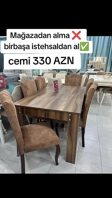 parda tul: Qonaq otağı üçün, Yeni, Açılmayan, Dördbucaq masa, 6 stul — 1