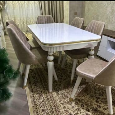 metbex masası: Qonaq otağı üçün, Yeni, Açılan, Dördbucaq masa, 6 stul — 10