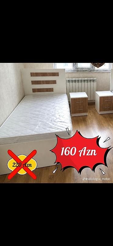 tumbuckalar: Tək nəfərlik çarpayı dəsti. Ağ rəngli korpus, başlıqda taxta dekor — 1