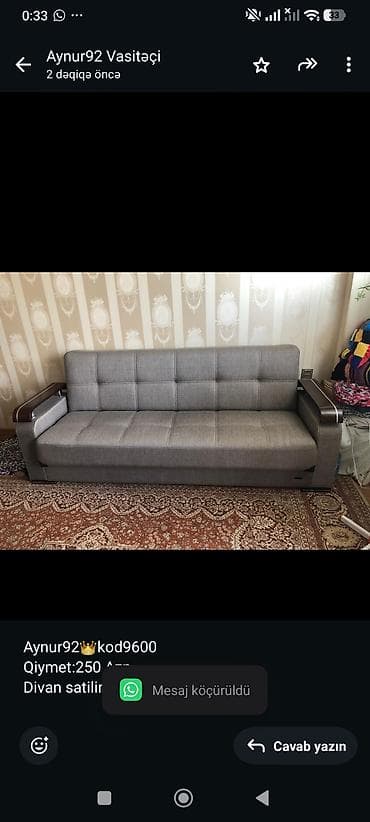 Aynur92👑kod9600 Qiymet:250 Azn Divan satilir Acilir bazalidir Olcu