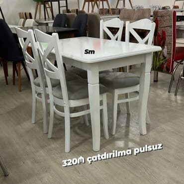 qabaq ustol: Mətbəx üçün, Yeni, Açılmayan, Dördbucaq masa, 4 stul — 1