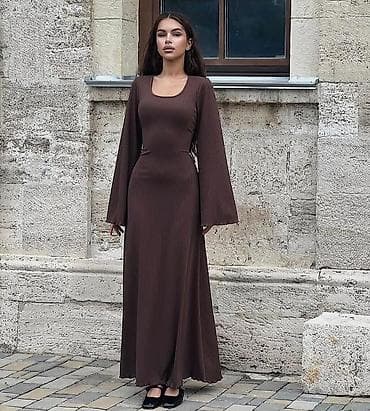 yun corab: Qadın geyimi – qəhvəyi, uzun, trikotaj fakturalı don - Model: Uzun — 2