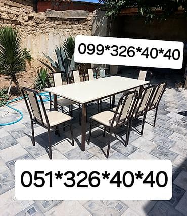 stolustu sufreler: Qonaq otağı üçün, Yeni, Açılmayan, Dördbucaq masa, 8 stul — 9