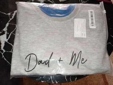 детские вязаные кофты: Uşaq sviteri – “Dad + Me” temalı - Rəng: Açıq boz, mavi daxili yaxa — 1