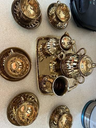 cay: Çay dəsti, rəng - Qızılı, Metal, 6 nəfərlik — 4