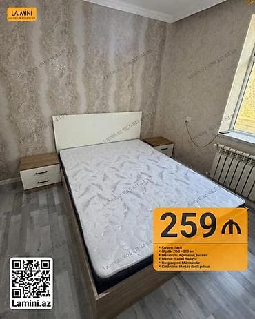 tunba: Yataq dəsti – çarpayı və iki tumba - Çarpayı (taxt): 160 × 200 sm - — 1