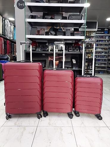Sərt qabıqlı 3-lü çamadan dəsti – bordo rəngdə - Material: zərbəyə