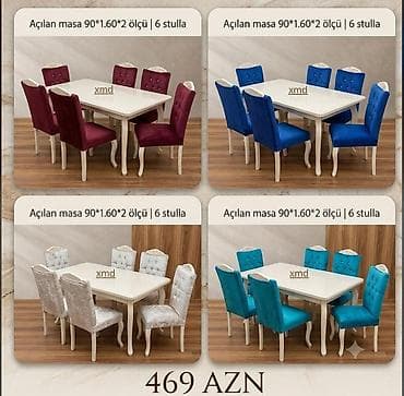 stull: Açılan yemək dəsti – 1 masa + 6 stul - Masa ölçüsü: 90×160×2 (açılan — 1
