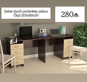 stolustu kitab: İki iş zonasına uyğun geniş ofis/iş masası. - Ölçü: 200×80×50 sm - — 1