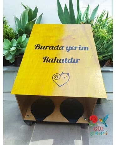купить домик для кота: Taxta pişik evi – “Burada yerim rahatdır” yazılı - Material — 17