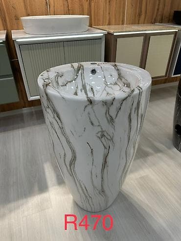 Mərmər naxışlı, dayaqlı (pedestal) əl-üz yuma lavabosu – model R470