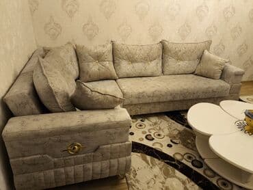 Столы и стулья: Угловой диван, Б/у, Раскладной, С подъемным механизмом, Ткань — 3