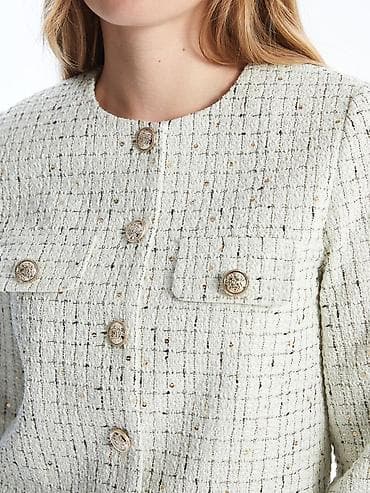 qiz geyimi: Qadınlar üçün tweed ceket - Rəng: açıq krem/ivori, xırda qara və — 3