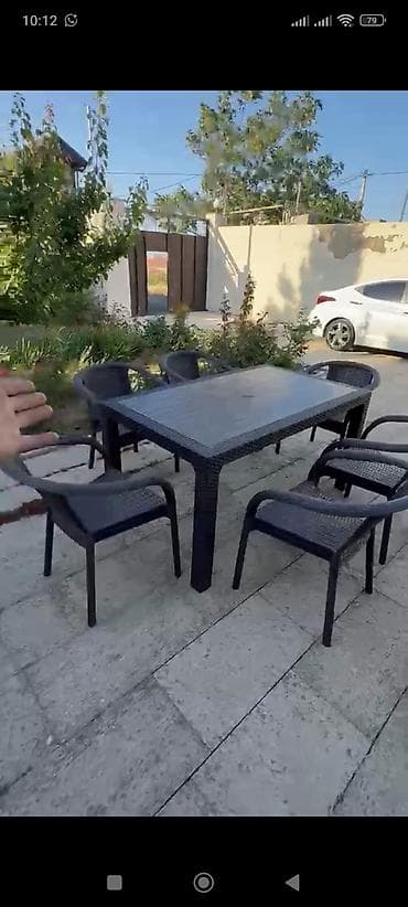 Ev və bağ: Plastik veranda dəsti – masa + 6 stul - Rəng: tünd qəhvəyi/çəhrayı — 9
