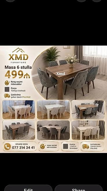 stul: XMD Furniture – Masa və 6 stul dəsti - Komplekt: düzbucaqlı yemək — 1
