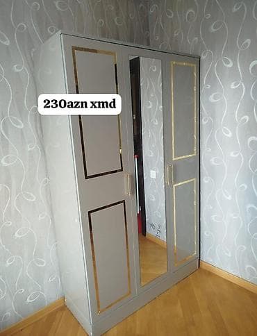 3 qapılı, Güzgülü, Boz, Digər material, Açılan, Düz dolab