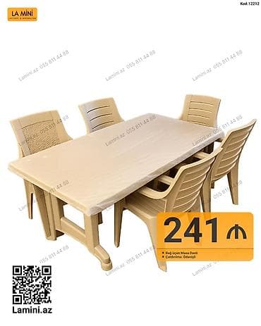 stul plastik: Bağ üçün masa dəsti - Material: plastik - Rəng: bej - Komplekt: 1 — 1
