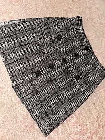 mini etekler: Qadın ətəyi – qara-ağ dama (plaid) naxışlı, qışlıq/yarı-qalın toxuma - — 2