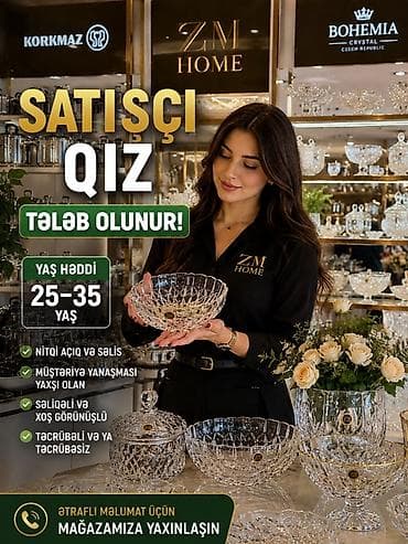 satıcı xanim: Satış məsləhətçisi tələb olunur, Yalnız qadınlar üçün, 30-45 yaş, Təcrübəsiz — 1