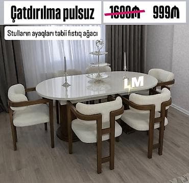 Qonaq otağı üçün, Yeni, Açılmayan, Oval masa, 6 stul