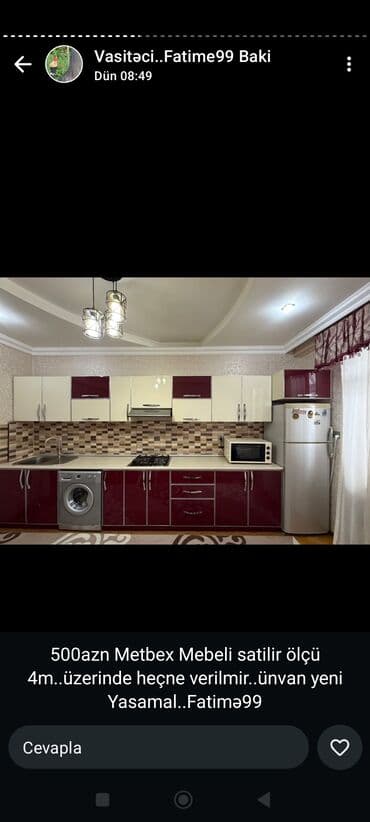 Mətbəx mebeli satılır. - Ölçü: 4 metr - Üstündə heç nə verilmir
