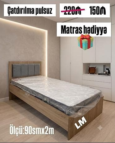 Yataq dəsti – tək nəfərlik - Ölçü: 90 sm x 2 m - Material: taxta — 1