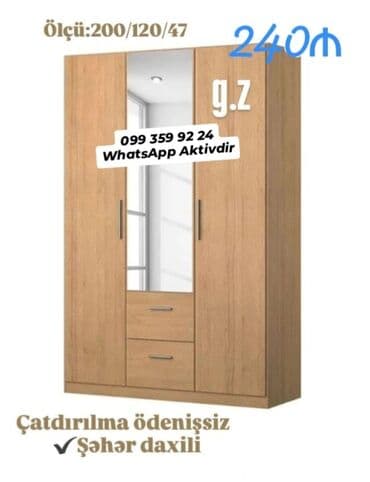 Açılan, 3 qapılı Düz dolab, Qarderob, paltar dolabı