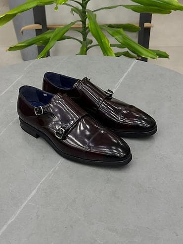 ayaggabı: Kişi üçün klassik “double monk strap” dəri ayaqqabı - Rəng: bordoya — 2