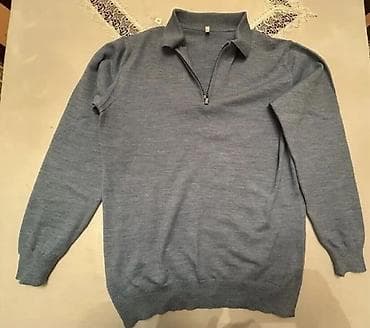 namaz geyimi: Kişi sviteri - Rəng: boz-mavi - Model: yarım-fermuarlı (zip-neck) — 1