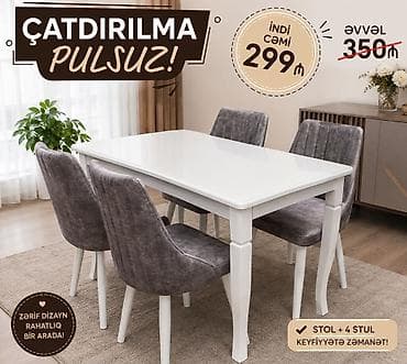 trimo mebel: *Masa dəsti* _*MASA +4 STULL💥*_ Masa bağlı: 70×1.20+4stul: *299₼* — 1