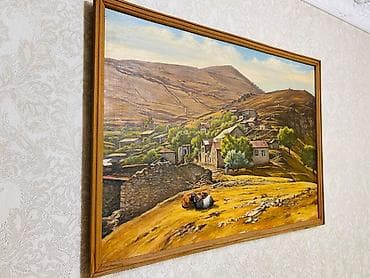 peredok velosiped satisi: Yağlı boya tablo – dağ kəndi mənzərəsi - Texnika: kətan üzərində — 3