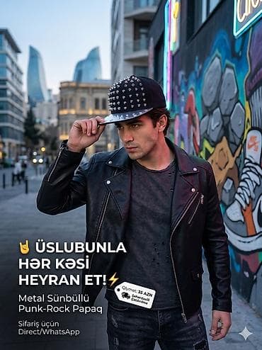 Metal sünbüllü punk-rock papaq - Rəng: qara - Dizayn: üst hissədə sıx