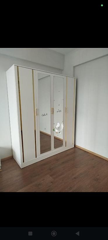 Yeni, 4 qapılı, Güzgülü, Ağ, Taxta, Açılan, Düz dolab