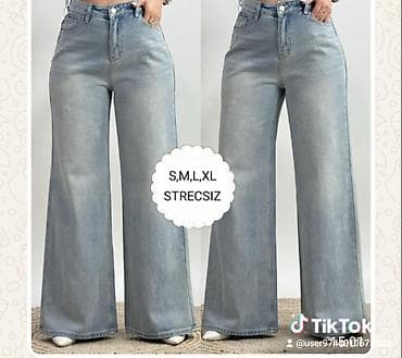 cins donlar: Qadın geyimləri kolleksiyası 1) Geniş kesimli cins şalvar - Rəng — 1