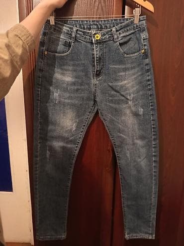 Üst geyimləri: Uniseks mavi denim cins şalvar - Kəsim: dar/skinny siluet, qıçlara — 2