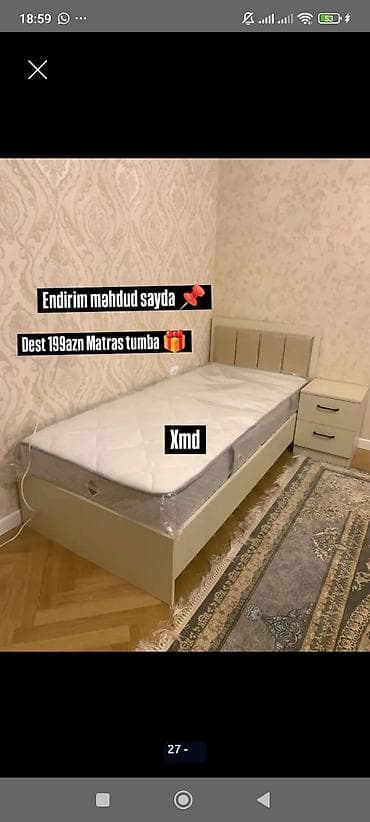 tumbalar: Yataq dəsti – tək nəfərlik - Komplektə daxildir: çarpayı, matras, iki — 1