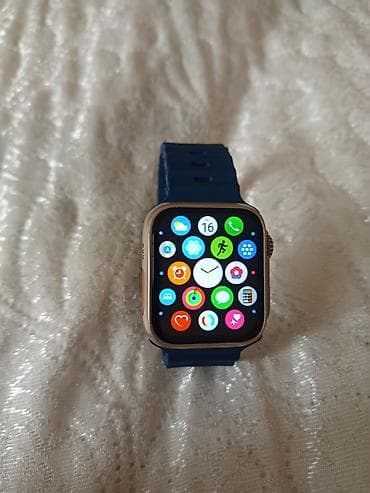 smart saat satisi: Ağıllı saat – mavi silikon kəmərli, düzbucaqlı toxunma ekranlı model — 1