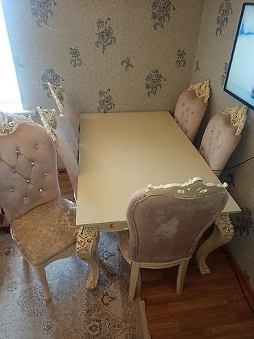 Qonaq otağı üçün, İşlənmiş, Açılan, Dördbucaq masa, 6 stul