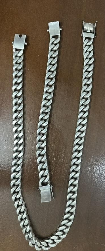 Toy paltarları və aksesuarları: Kişi üçün gümüş zəncir və qolbaq dəsti - Üslub: KUBA (Curb) tipli — 1