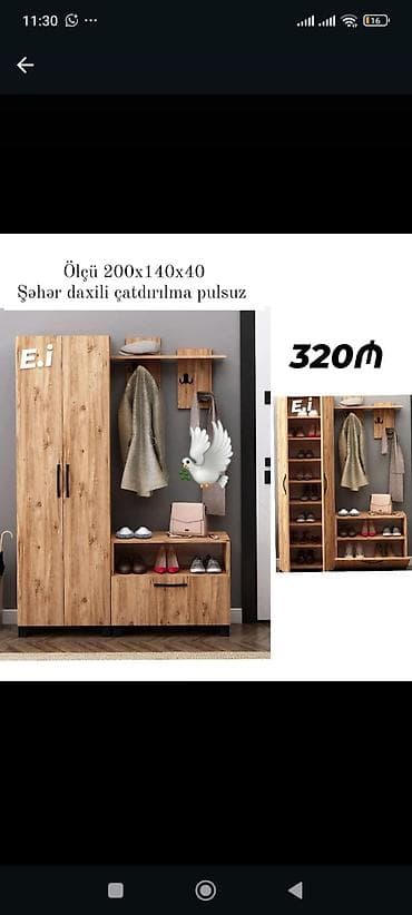 Dəhliz üçün çoxfunksiyalı dolab dəsti - Ölçü: 200 x 140 x 40 sm -