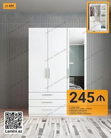 3 qapılı dolab - Model: La Mini - Ölçülər: dərinlik 47 sm × hündürlük