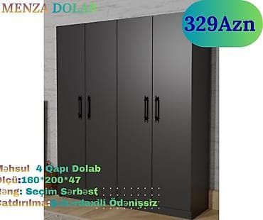 duz dolab: 3 qapılı, Güzgülü, Qara, Digər material, Açılan, Düz dolab — 1
