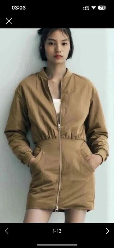 bənövşəyi gül şəkilləri: Zara devetüyü rəngli, uzunqol bomber don. Ön hissədən fermuarla — 16