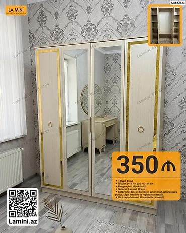 4 qapılı şkaf – klassik və zərif dizayn - Ölçülər: Dərinlik 47 sm × — 1