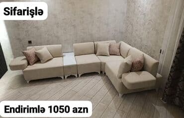 Sifarişlə taburetkalar: Sifarişlə hazırlanən künc divan dəsti. - Bej rəngli, müasir minimal — 1