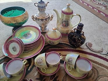 cay: Çay dəsti, rəng - Bənövşəyi, Farfor, Madonna, 6 nəfərlik, Almaniya — 1