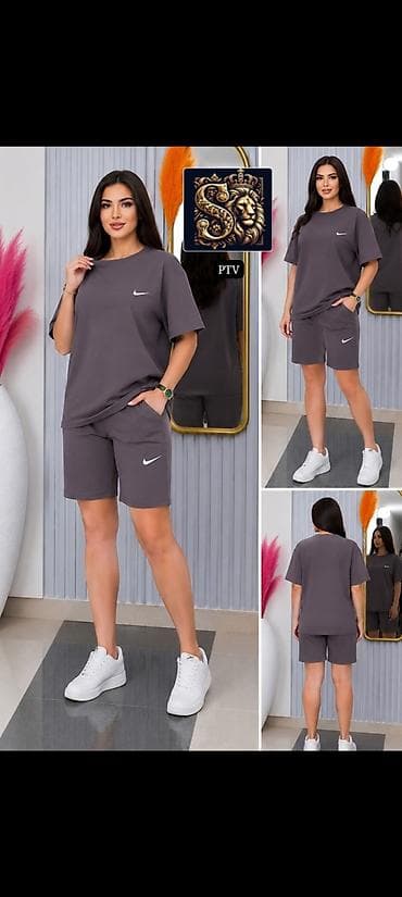 yeni geyim: Qadınlar üçün şort dəsti - 2 parçalı dəst: oversize qısaqol T‑şört və — 2