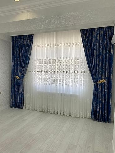 Zərif pərdə və tül dəstləri - İkiqat kombinasiya: dekorativ qalın