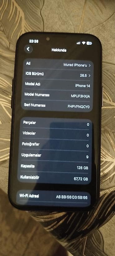 ses guclendrci: IPhone 14, 128 GB, Qara, Face ID — 9